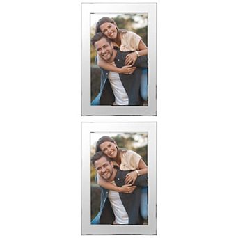 2 pc Picture Frame Brushed Aluminum Metal Photo Frame with Real Glass