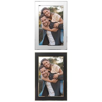 2 pc Picture Frame Brushed Aluminum Metal Photo Frame with Real Glass
