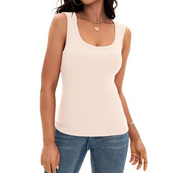 Women's Scoop Neck Basic Tank Tops Ribbed Wide Strap Sleeveless Shirts Workout Cami Tops