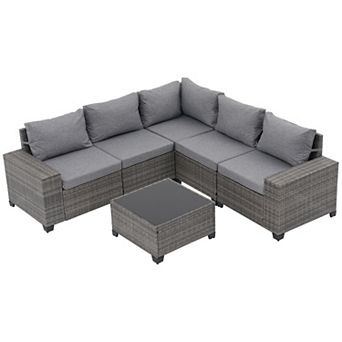 6 pc Patio Furniture Set with coffee Table, Outdoor Conversation Sets
