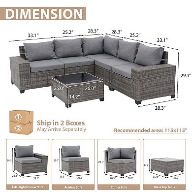 6-Piece Patio Furniture Set with coffee Table, Outdoor Conversation Sets