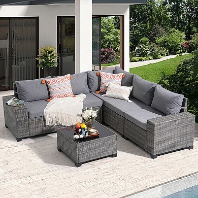6-Piece Patio Furniture Set with coffee Table, Outdoor Conversation Sets
