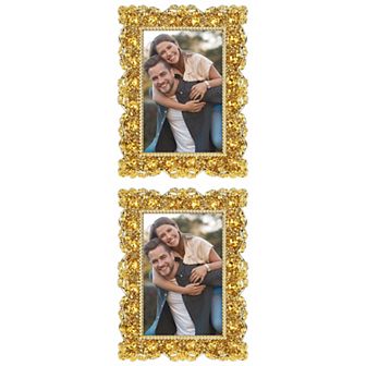 2 pc Retro Picture Frame, Luxury Vintage Pearl Photo Frames with Glass Front Gold 5" x 7"&7" x 10"