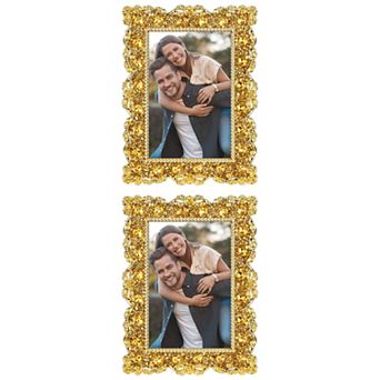 2 pc Retro Picture Frame, Luxury Vintage Pearl Photo Frames with Glass Front Gold 5" x 7"&7" x 10"