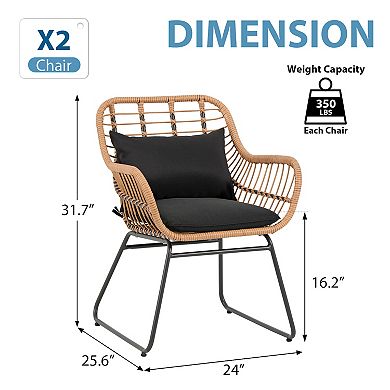 Patio Outdoor Wicker Dining chairs Set of 2
