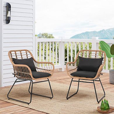 Patio Outdoor Wicker Dining chairs Set of 2