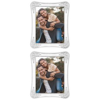 2 pc Picture Frame with Crystal for Wedding Shiny with Glass Photo Frames 7" x 10"
