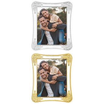 2 pc Picture Frame with Crystal for Wedding Shiny with Glass Photo Frames 7" x 10"