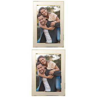 2 pc Picture Frame Brushed Aluminum Metal Photo Frame with Real Glass 5" x 7"&4" x 6"