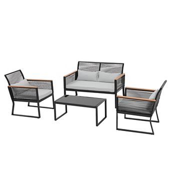 4 pc Patio Outdoor Wicker Furniture Set