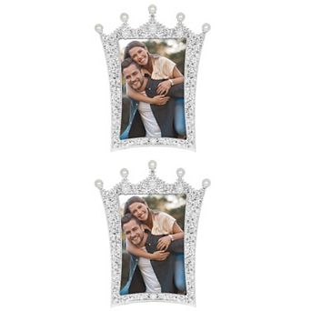 2 pc Pearl Picture Frame with Royal Crystal Decor Resin Photo Frames Silver 5" x 7"&3" x 3"