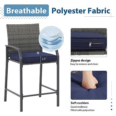 3-Piece Patio Bar Set, With Navy Blue Cushion