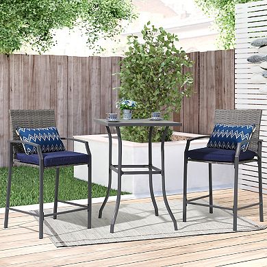 3-Piece Patio Bar Set, With Navy Blue Cushion