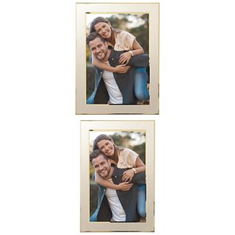 2 pc Picture Frame Brushed Aluminum Metal Photo Frame with Real Glass 5" x 7"&6" x 8"