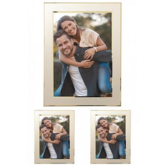 3 pc Modern Picture Frame Brushed Aluminum Metal Photo Frame with Real Glass, Display Gold 6" x 8"