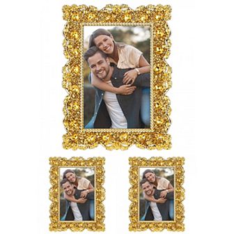 3 pc Retro Plated Picture Frame, Luxury Vintage Pearl Photo Frames with Glass Front