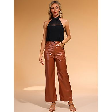 Leotard Shirt for Women's Halter Neck Sleeveless Mesh Sheer Bodysuit Tops