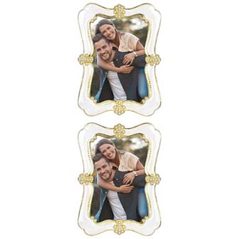 2 pc Picture Frame Pearl Plated Photo Frame with Glass Front Decoration Home Gold 4" x 6"&7" x 10"