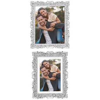 2 pc Picture Frame, Shiny Photo Frames with Clear Glass, Silver Rectangle 4" x 6"&8" x 10"