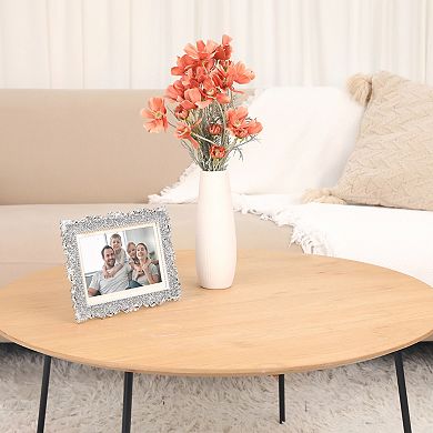 2 Pcs Picture Frame, Shiny Photo Frames with Clear Glass, Silver Rectangle 4" x 6"&8" x 10"