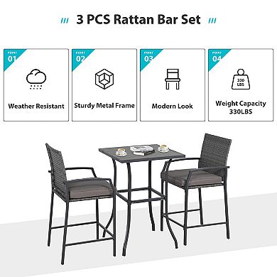 3-Piece Patio Bar Set, With Navy Blue Cushion
