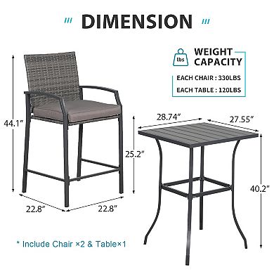 3-Piece Patio Bar Set, With Navy Blue Cushion