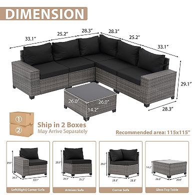 6-Piece Patio Furniture Set with coffee Table, Outdoor Conversation Sets