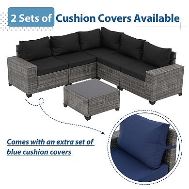 6-Piece Patio Furniture Set with coffee Table, Outdoor Conversation Sets