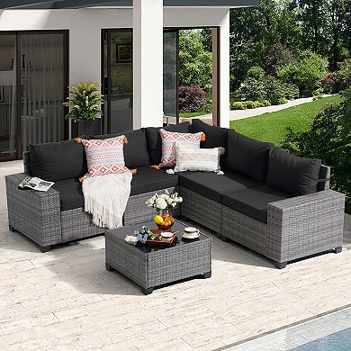 6-Piece Patio Furniture Set with coffee Table, Outdoor Conversation Sets