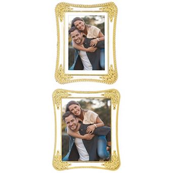 2 pc Picture Frame with Crystal Shiny with Clear Glass Photo Frames 4" x 6"&7" x 10"