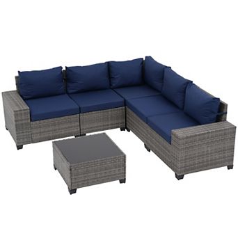 6 pc Patio Furniture Set with coffee Table, Outdoor Conversation Sets