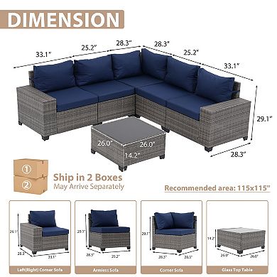 6-Piece Patio Furniture Set with coffee Table, Outdoor Conversation Sets