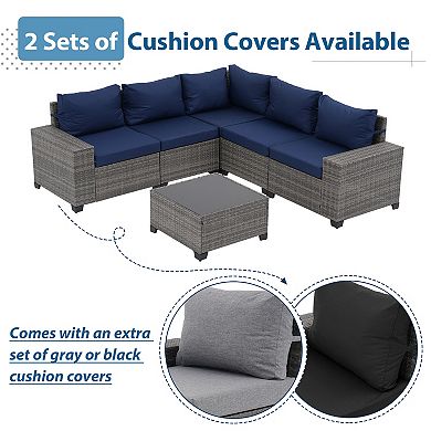 6-Piece Patio Furniture Set with coffee Table, Outdoor Conversation Sets