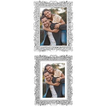 2 pc Picture Frame Shiny Photo Frames with Clear Glass, Desk Decor Silver Rectangle 5" x 7"&4" x 6"