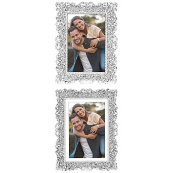 2 pc Picture Frame, Shiny Photo Frames with Clear Glass, Silver Rectangle 4" x 6"&4.5" x 6.5"