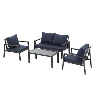 4 pc Aluminum Outdoor Patio Furniture set, Patio Conversation Sofa Set with Removable Cushions