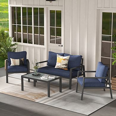 4-Piece Aluminum Outdoor Patio Furniture set, Patio Conversation Sofa Set with Removable Cushions