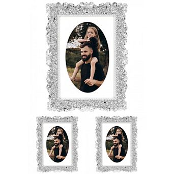 3 pc Picture Frame, Shiny Photo Frames with Clear Glass, Desk Decor