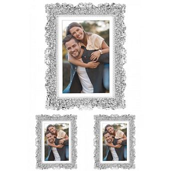 3 pc Picture Frame, Shiny Photo Frames with Clear Glass, Desk Decor
