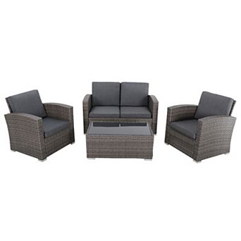 Furniture Outdoor Rattan Chair, Loveseat, and Coffee Table 4 pc Set
