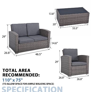 Furniture Outdoor Rattan Chair, Loveseat, and Coffee Table 4-piece Set