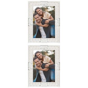 2 pc Pearl Picture Frame, Luxury Vintage Crystal Photo Frames with Glass, Silver 5" x 7"&7" x 10"
