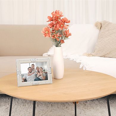 2 Pcs Pearl Picture Frame, Luxury Vintage Crystal Photo Frames with Glass, Silver 5" x 7"&7" x 10"