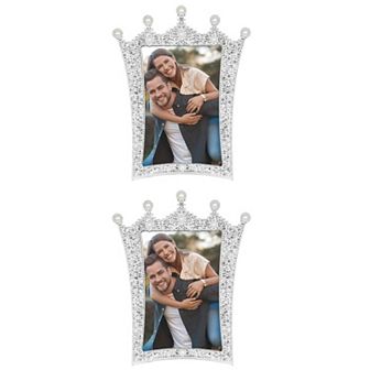2 pc Pearl Picture Frame with Royal Crystal Decor Resin Photo Frames Silver 4" x 6"&3" x 3"