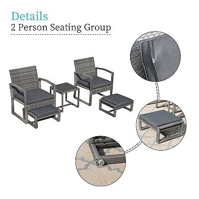 5 pieces Outdoor Patio Conversation Set with 2 Armchairs, 2 Ottomans and 1 Coffee Table