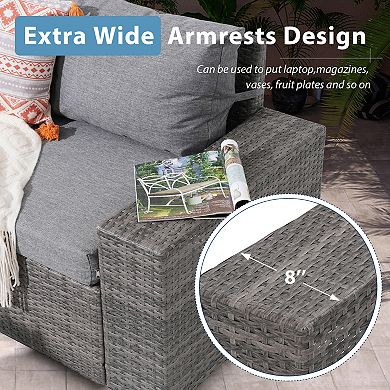 7-Piece Furniture Set with 45" Fire Pit Table Outdoor Conversation Sets Wicker Rattan Sectional Sofa
