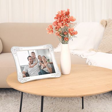 3 Pcs Picture Frame with Crystal for Wedding Shiny with Glass Photo Frames Silver White 7" x 10"