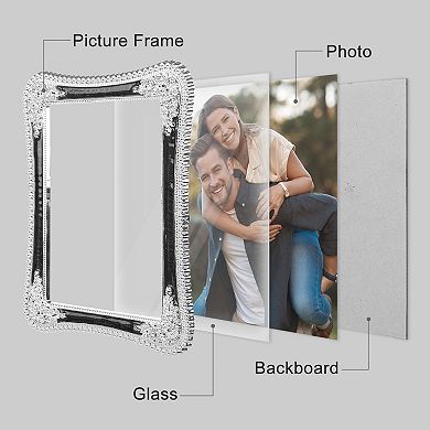 3 Pcs Picture Frame with Crystal for Wedding Shiny with Glass Photo Frames Silver White 7" x 10"