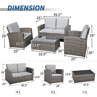 Furniture Outdoor Rattan Chair, Loveseat, and Coffee Table 4-piece Set