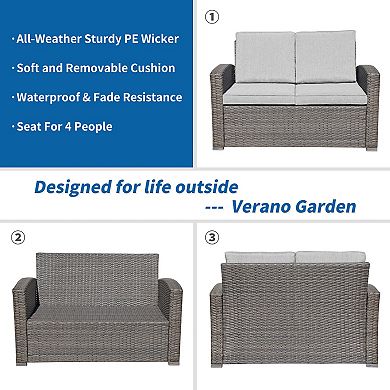 Furniture Outdoor Rattan Chair, Loveseat, and Coffee Table 4-piece Set